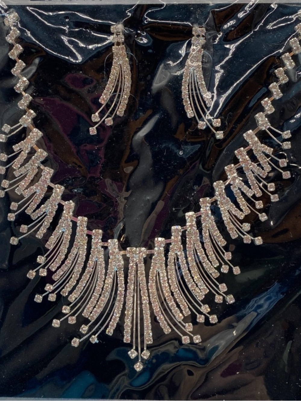Christina Silver-Tone Crystal Fringe Necklace and Earrings Set